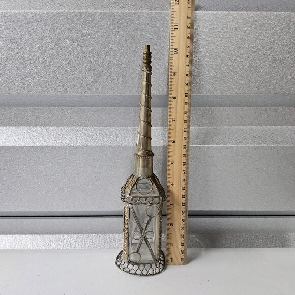Vintage Moroccan Perfume Bottle Sprinkler Handmade Embossed Metal Work Rectangle - Picture 11 of 11